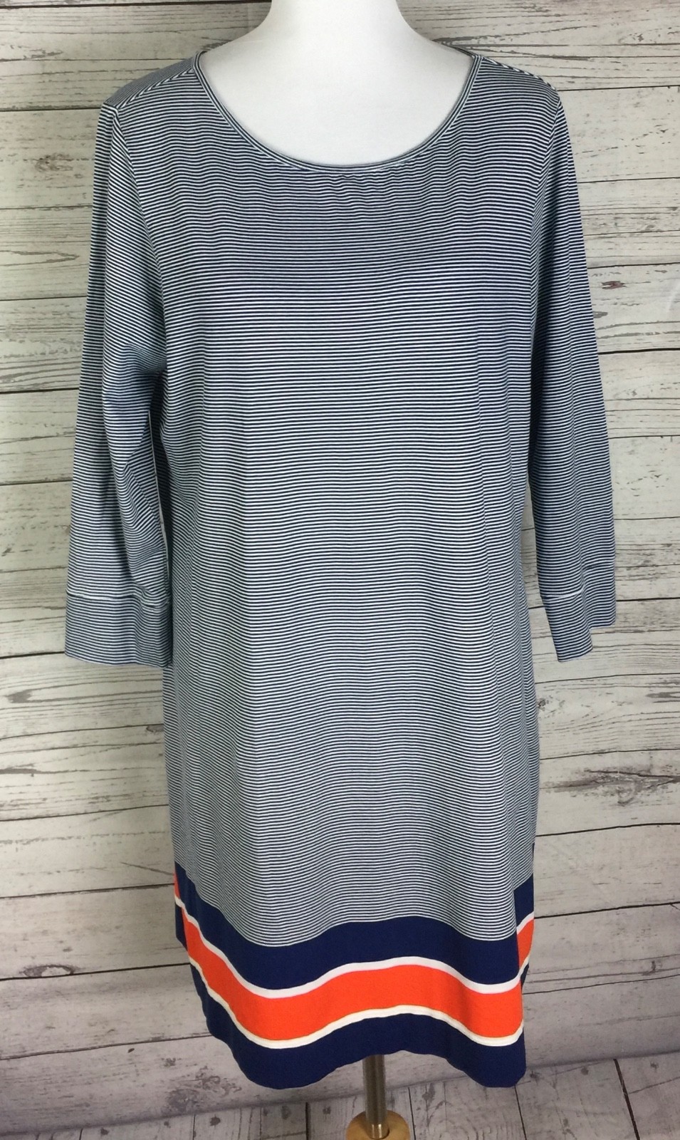 Stewart Simmons Womens Blue White Striped 3/4 Sleeve Stretch Shift Dress Size XL