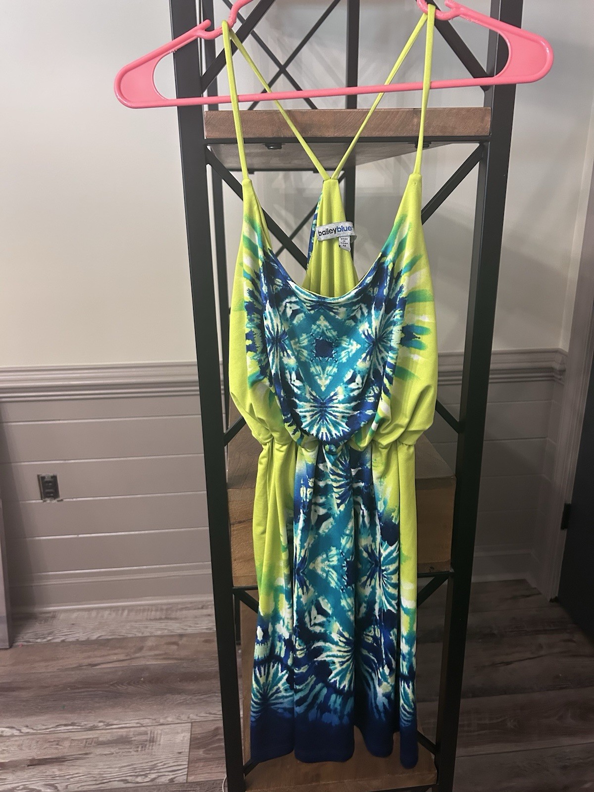 BOHO Baileyblue Green Blue Tie Dye Cowl Neck Sleeveless Maxi Dress Straps Size M