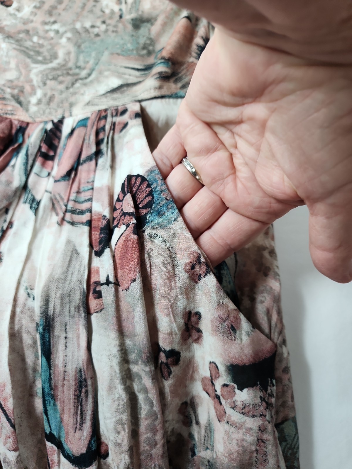 Peruvian Connection Medium Floral Botanical Butterfly Fit & Flare Dress Pockets