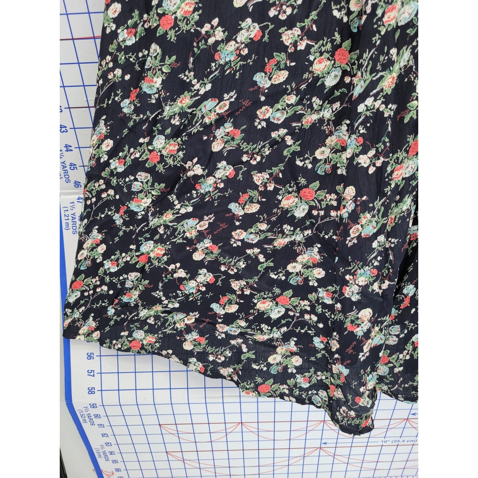 Adrian Jordan Vintage Black Floral Midi Dress Empire Waist Button Front Plus