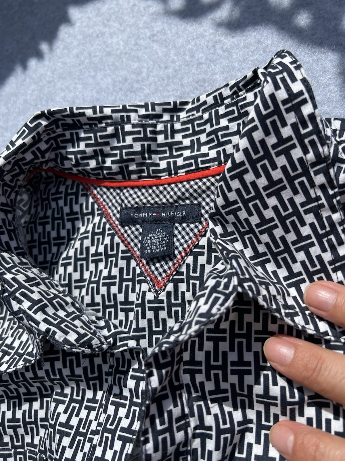 Tommy Hilfiger Geometric Cotton Shirt Dress Belted Pockets L/G Knee Length