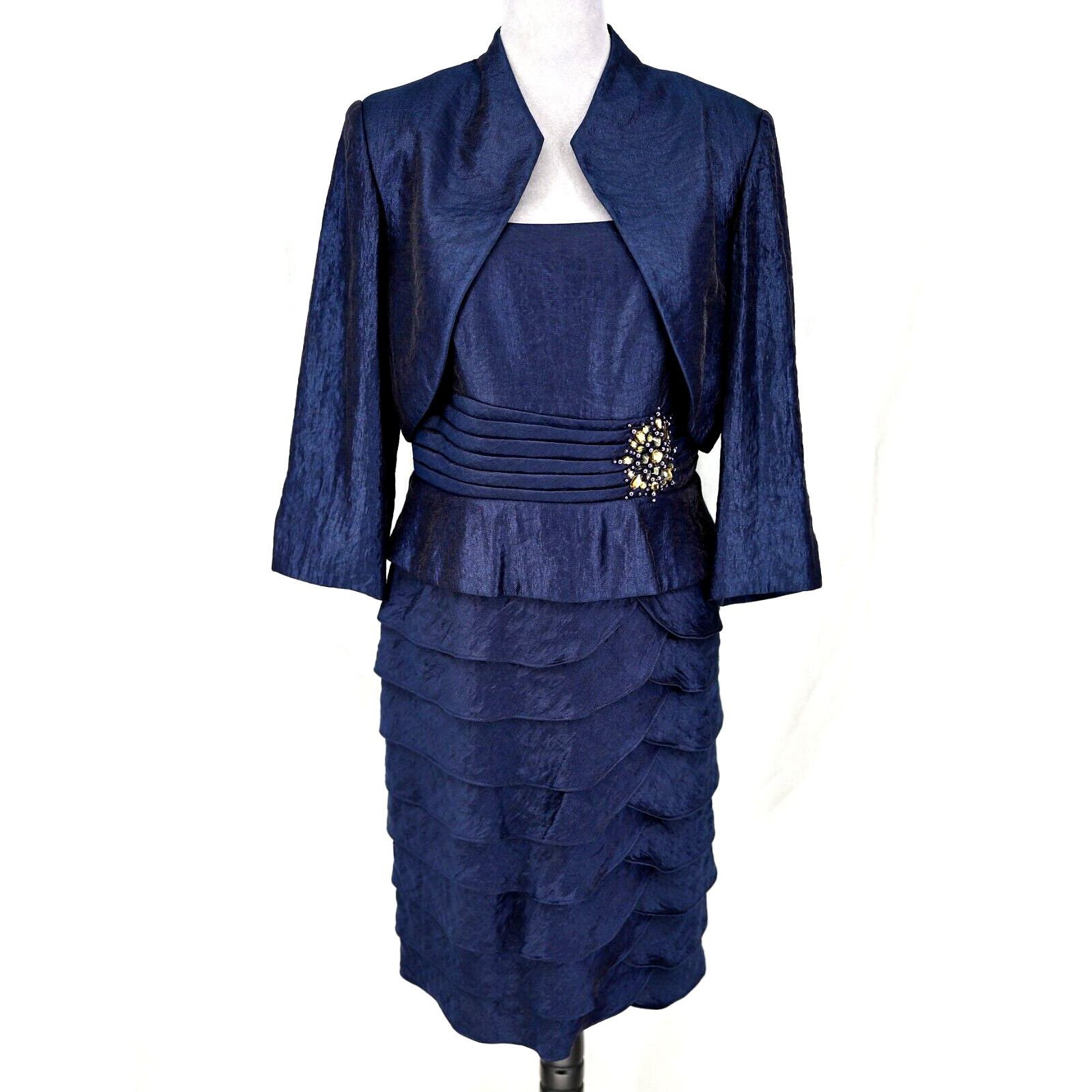 Jessica Howard Dress Suit Womens 12 Navy Blue Jacket and Dress Wedding Mob Mog