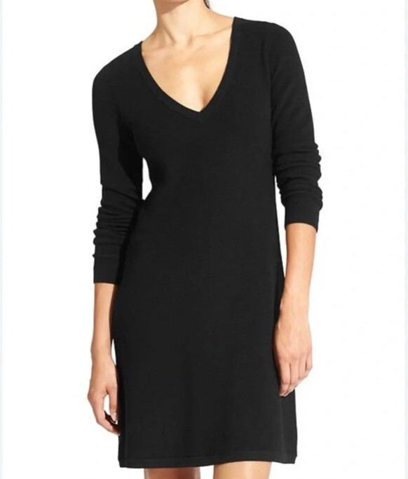 Athleta Nordic Dress in Black Merino Wool Blend V Neck size Small