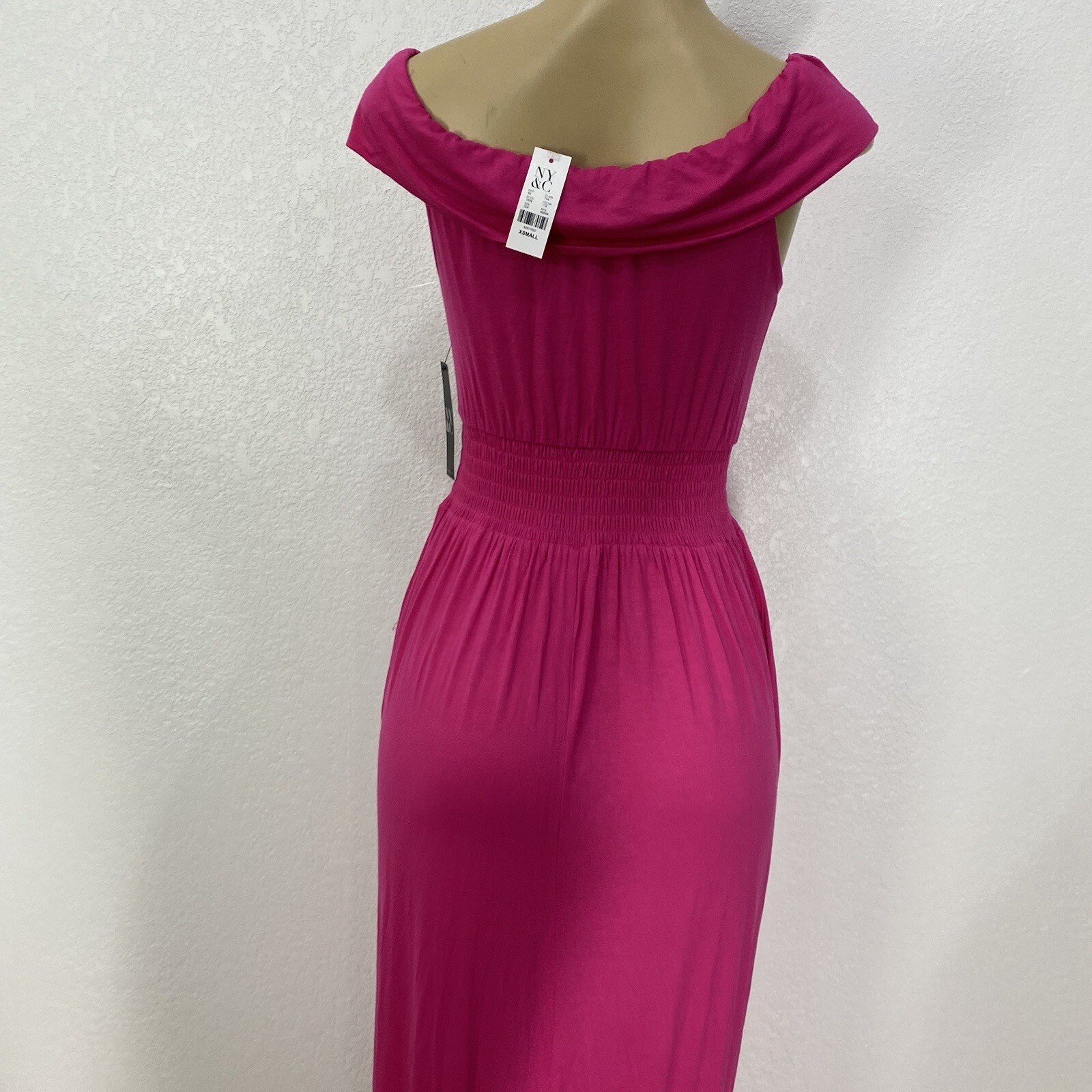 NY&C Pink Pullover Knit Pocketed Maxi Dress Womens Size XS Casual Off Shoulders