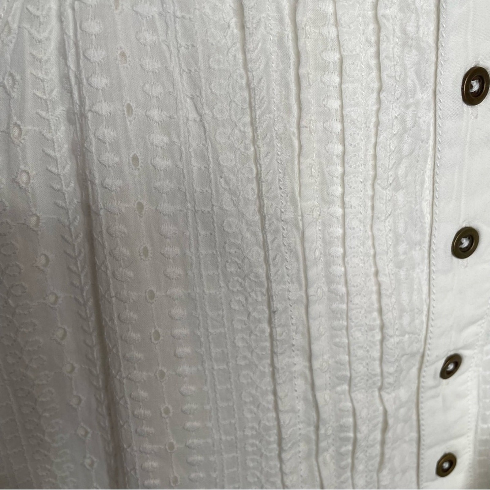 Pilcro Sleeveless Patchwork Midi Dress Eyelet Flowy Cottagecore in Ivory/White S