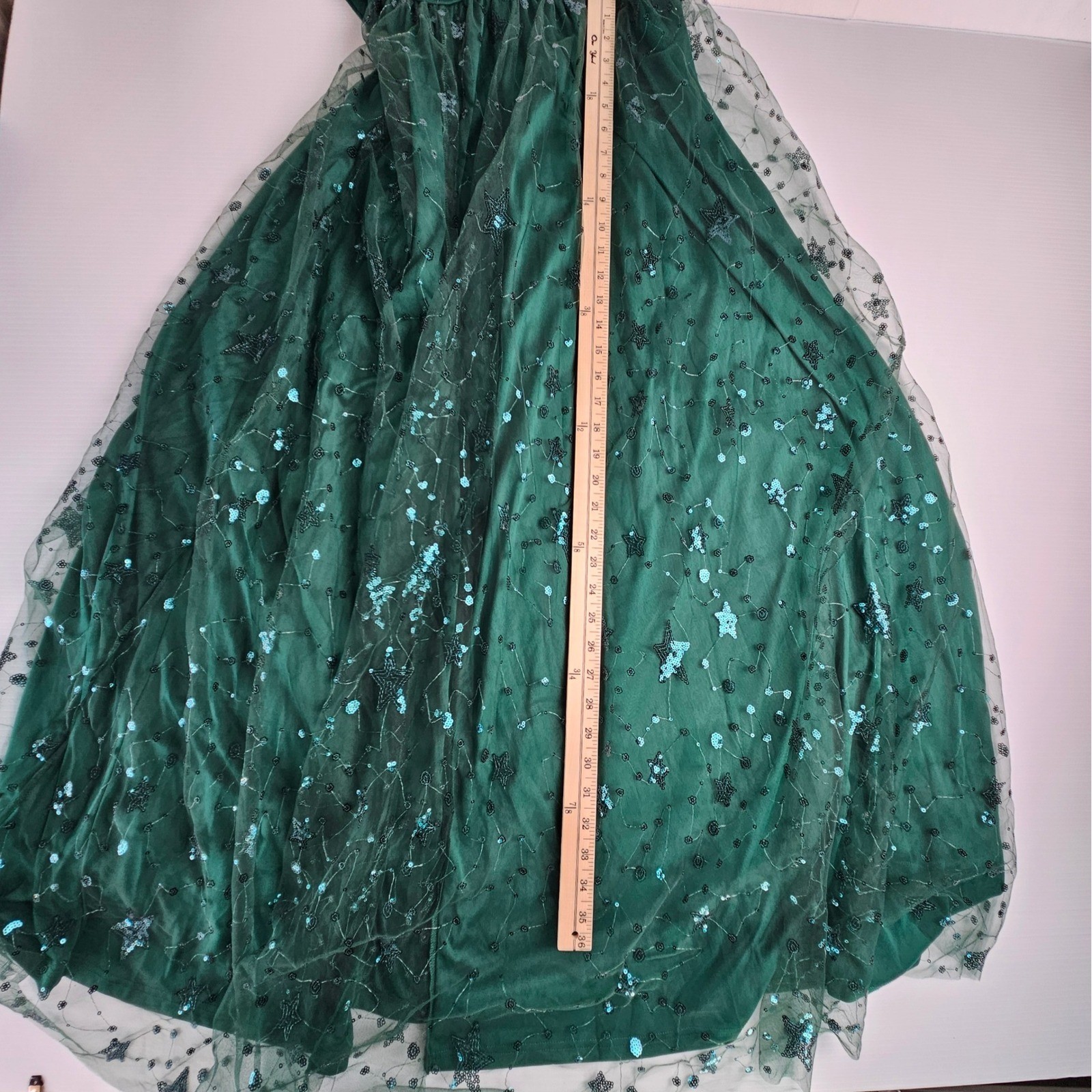 Celestial Green Sequin Star Constellation Whimsigoth Maxi Dress Fairycore Gown