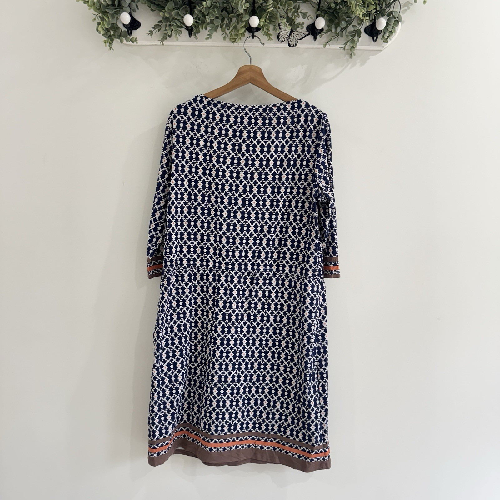 J. McLaughlin Catalina Cloth Blue Geometric Cinched Dress Elbow Sleeve XL HH46