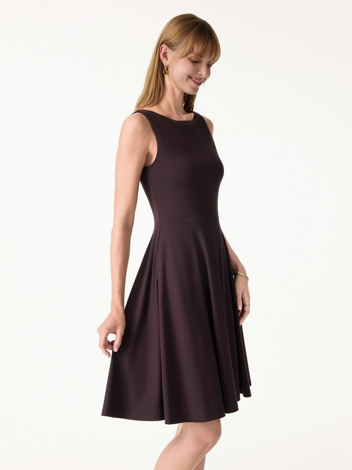 Stretchy Boatneck Fit-and-Flare Mini Bra Dress with Pockets-OGLmove|118859
