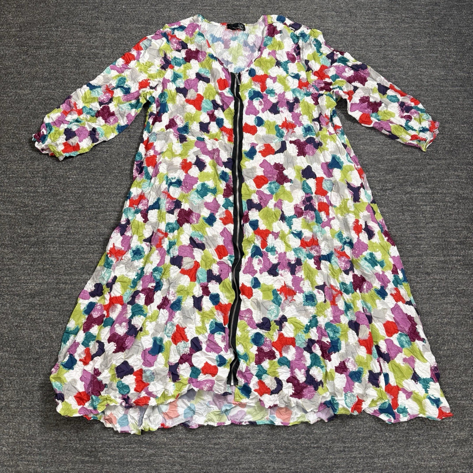 LIv By Habitat Dress Women XL Colorful Full Zip Artsy Abstract Event Lagenlook