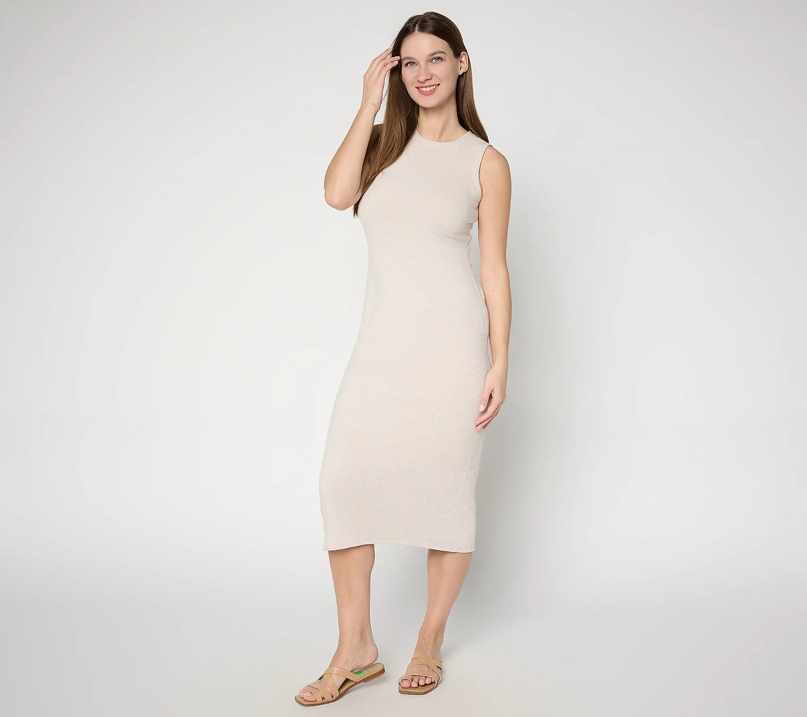 Barefoot Dreams CozyChic Ultra Lite Rolld Edge Midi Dress-Malibu Mist-2X-A715453