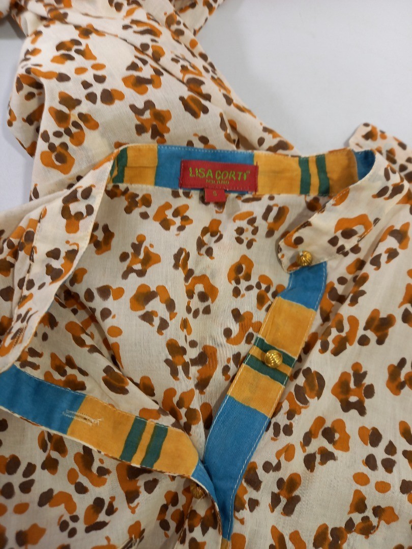 Lisa Corti Maxi Dress Size S Kaftan Animal Print Cotton Button Neck