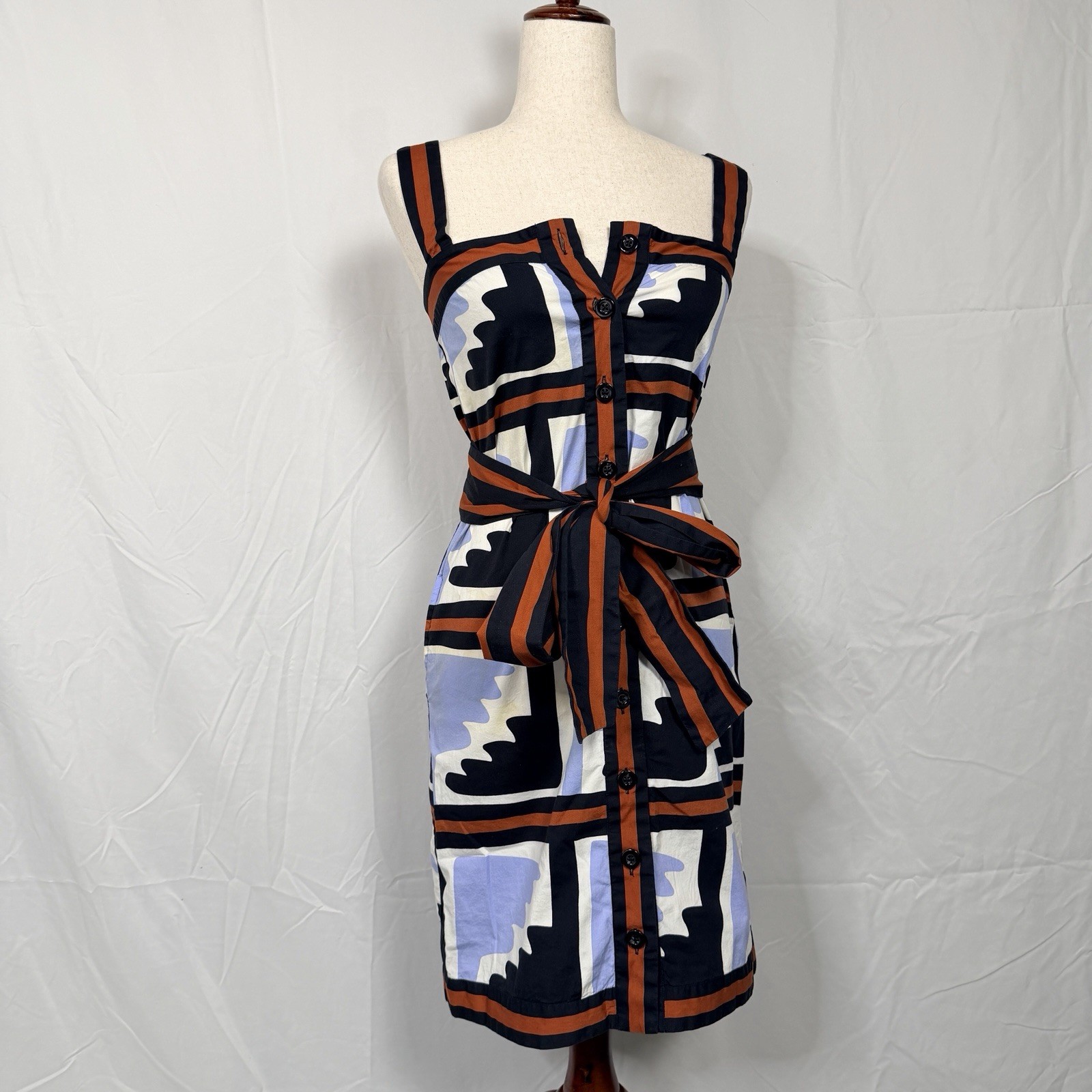 Retro Diane Von Furstenberg Navy, Rust & lavender Geometric Dress with Tie Belt