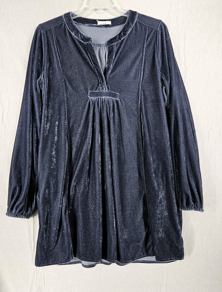 Easel La Oversized Blue Gray Soft Velvet Boho Tunic/Dress Size Medium