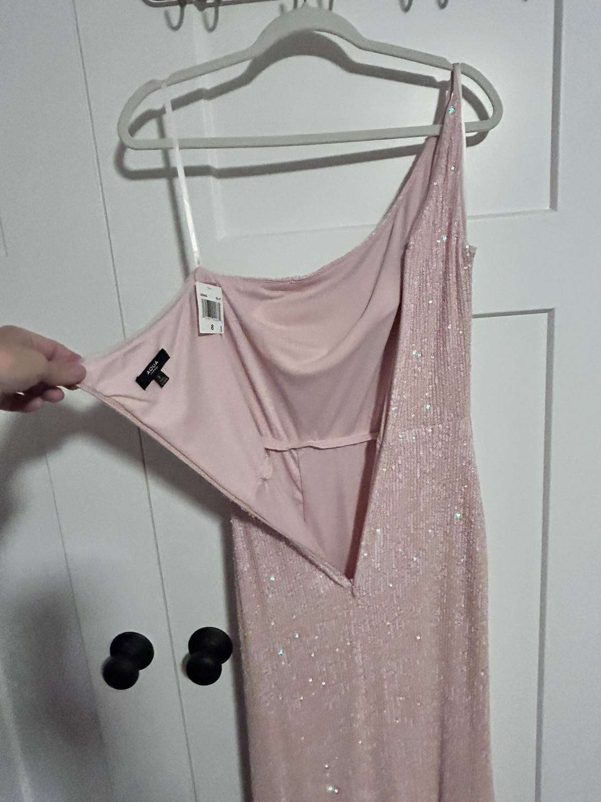 Aqua pink sequin one shoulder slit formal Size 8 NWT NEW $268