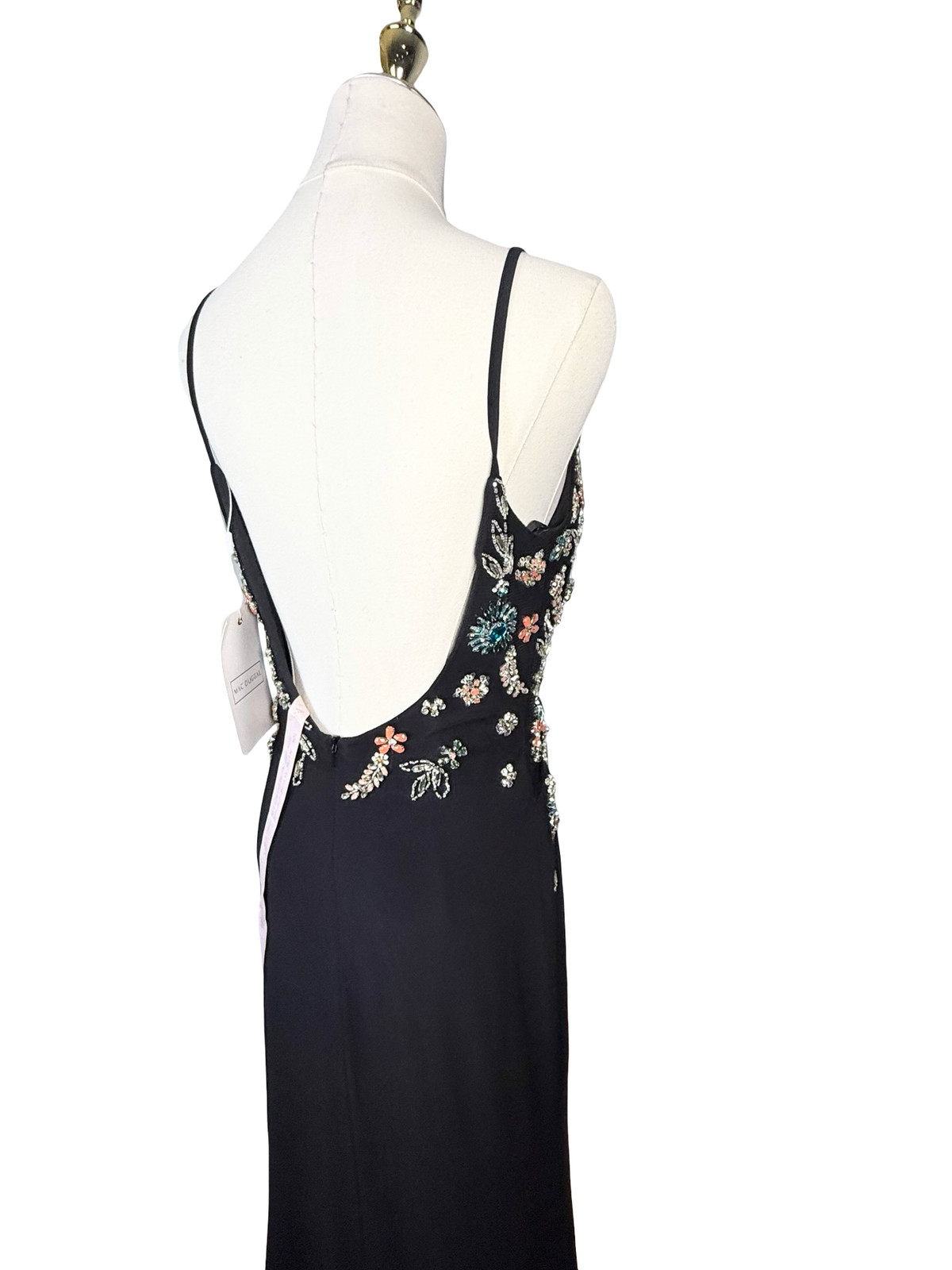 Mac Duggal 42006 Black V-Neck Beaded Floral Cami Gown