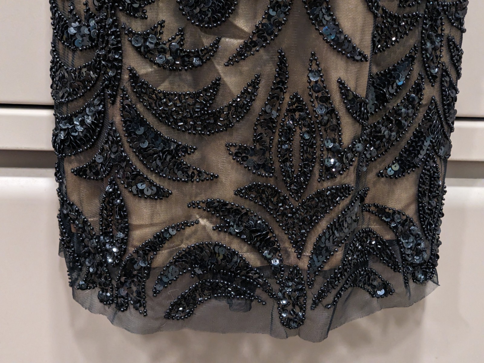 Scala Sequin Silk Beaded Mini Dress Sz 8 Strapless Sweetheart Neckline Black