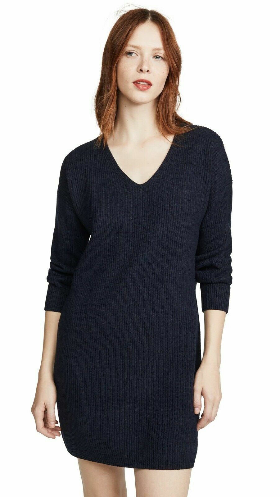 MADEWELL Navy Drop Shoulder Relaxed Long Sleeve V-Neck Sweater Dress S = 4/6