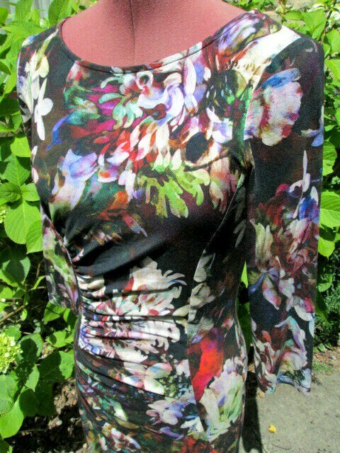 PHASE EIGHT-STRETCH VISCOSE DRAPED WIGGLE DRESS-3/4 SLEEVES-WORN ONCE-UK 8.