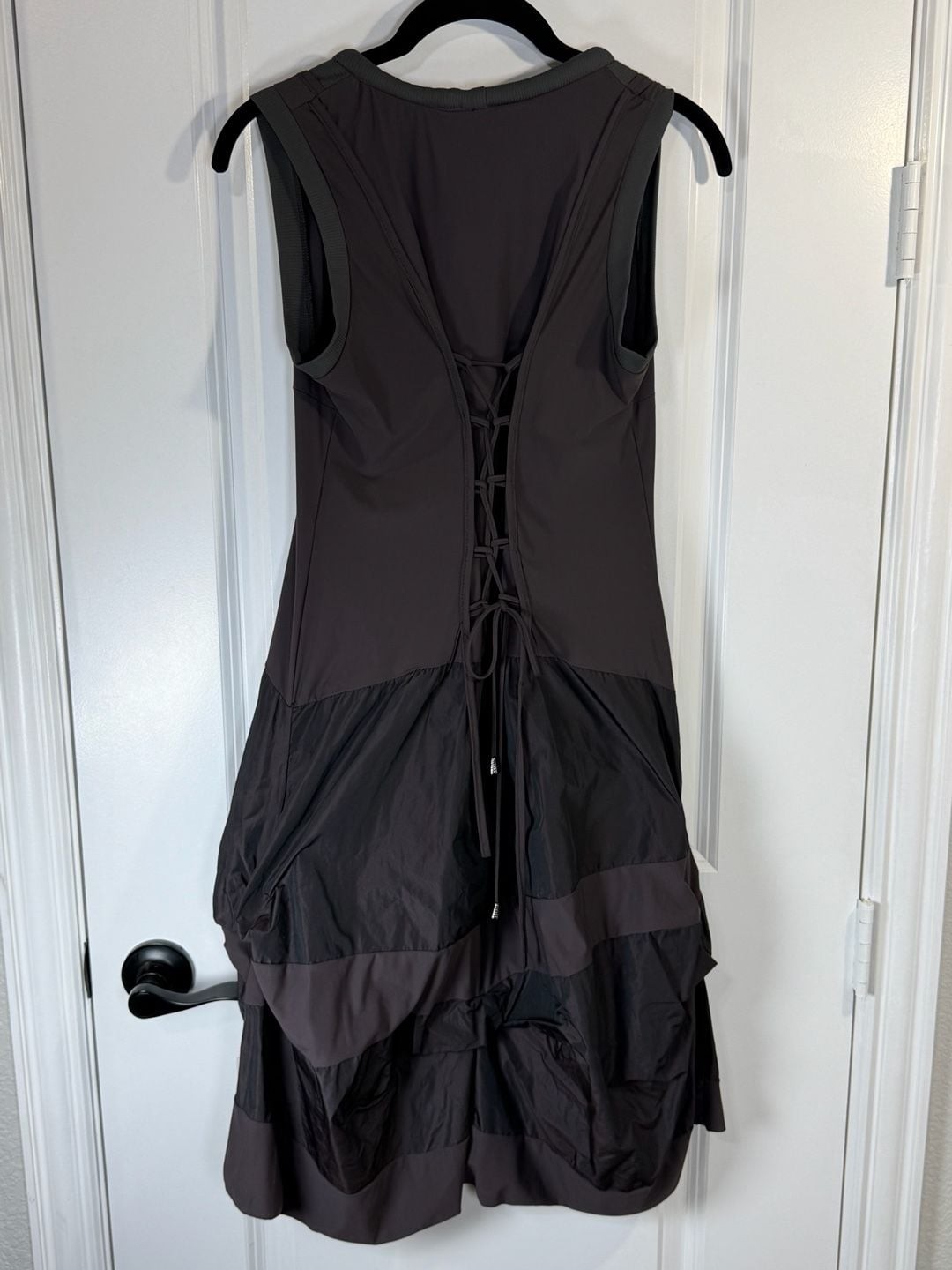 Sun Light Paris Corset Tie Back Paneled Mixed Media Midi Dress