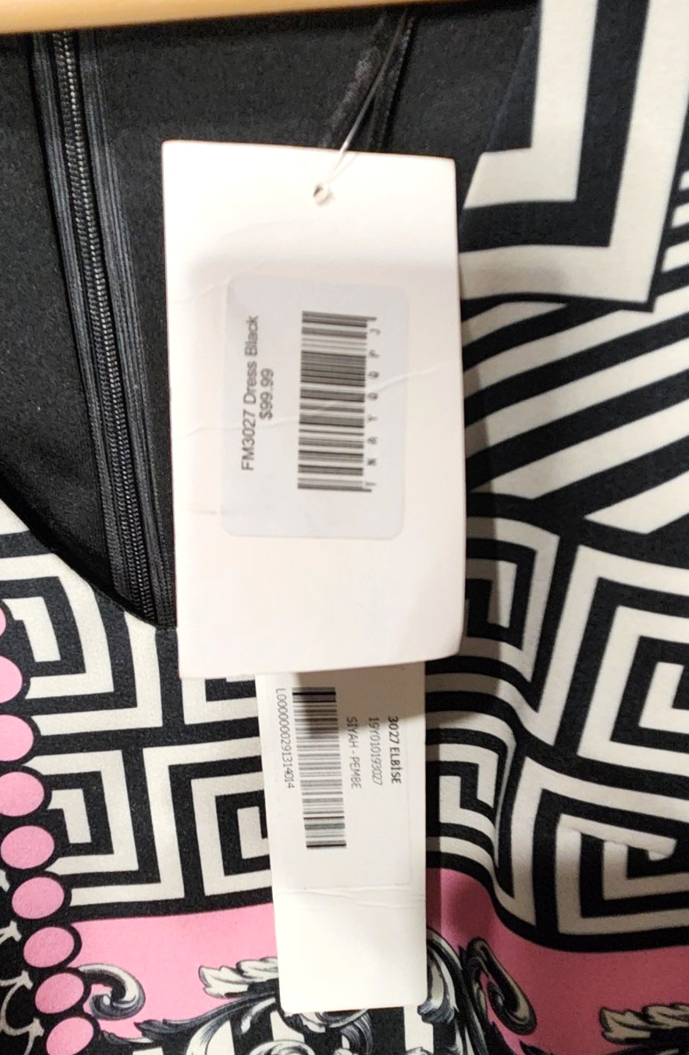 NWT Iconic Elise 3027 Geometric Greek Key Shift Dress Black Pink EU 36 US 4-6