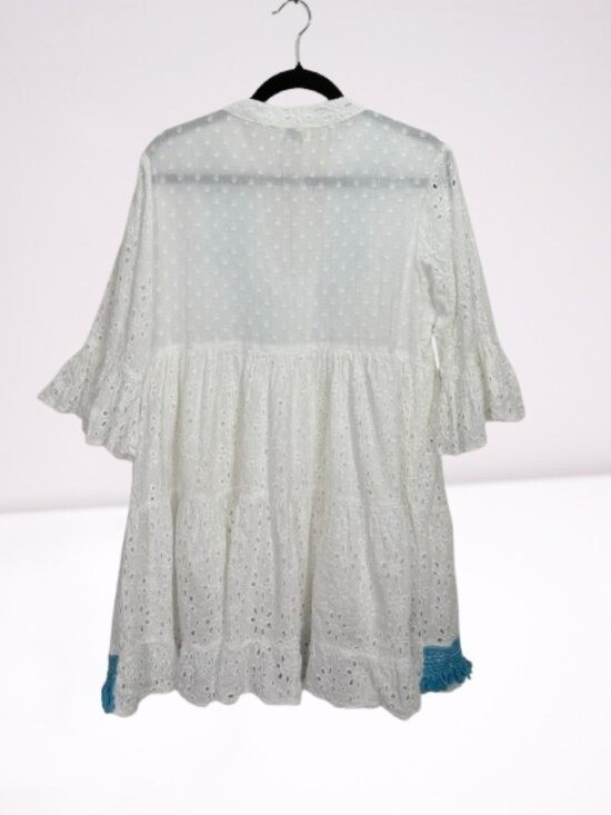 Bottega Positano NWOT Beaded Embroidered Babydoll White Eyelet Dress Size S/M