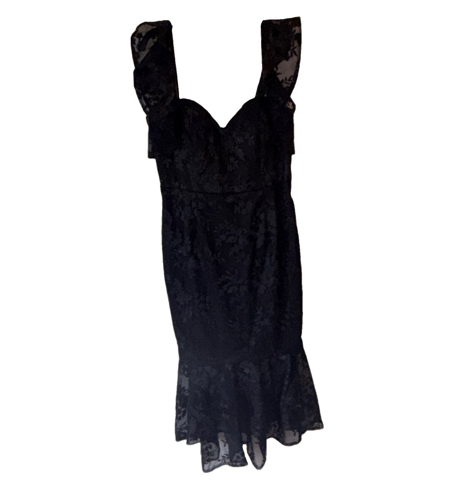 City Chic Women’s S Black Floral Lace Sweetheart Ruffle Ball Gown Zip 00201082