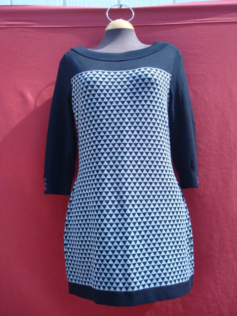 NWT White House Black Market Black Grey 72%Rayon Women’s Sweater Dress Tunic SzL