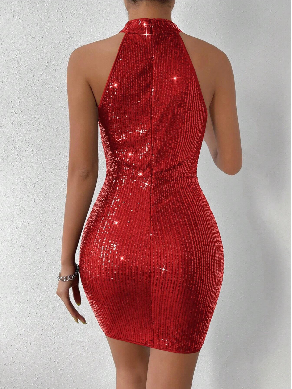Green BAE Halter Neck Ruched Sequin Bodycon Dress Sz S M L XL