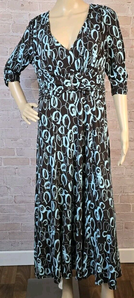Perceptions New York Long Maxi Dress Poly Spandex V-Neck 3/4 Sleeve Women 16 NWT