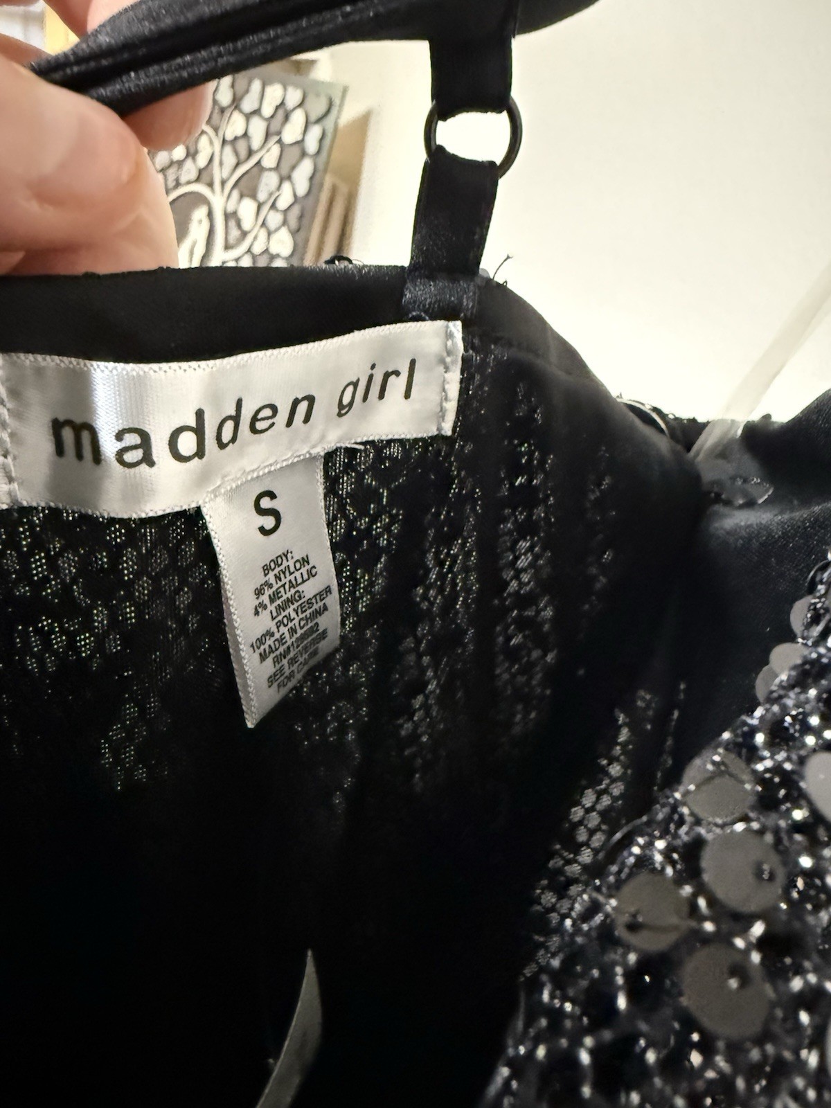 Madden Girl Black Sequin V-Neck Strappy Bodycon Mini Dress Party Size S
