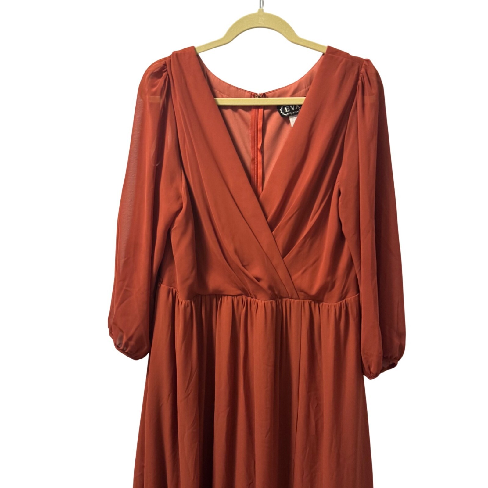 Eva Rust Orange V-Neck Long Sleeve Maxi Dress Sz 3XL Long evening dress