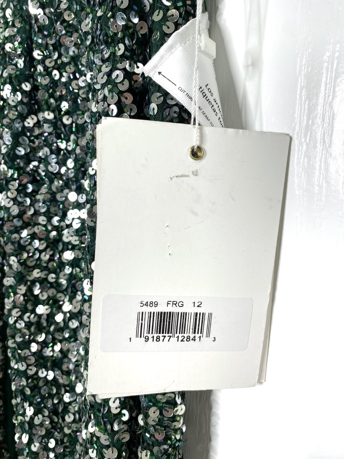 MAC DUGGAL 5489 Forest Green Sequin Beaded High Slit Ruched Maxi Gown Dress 12