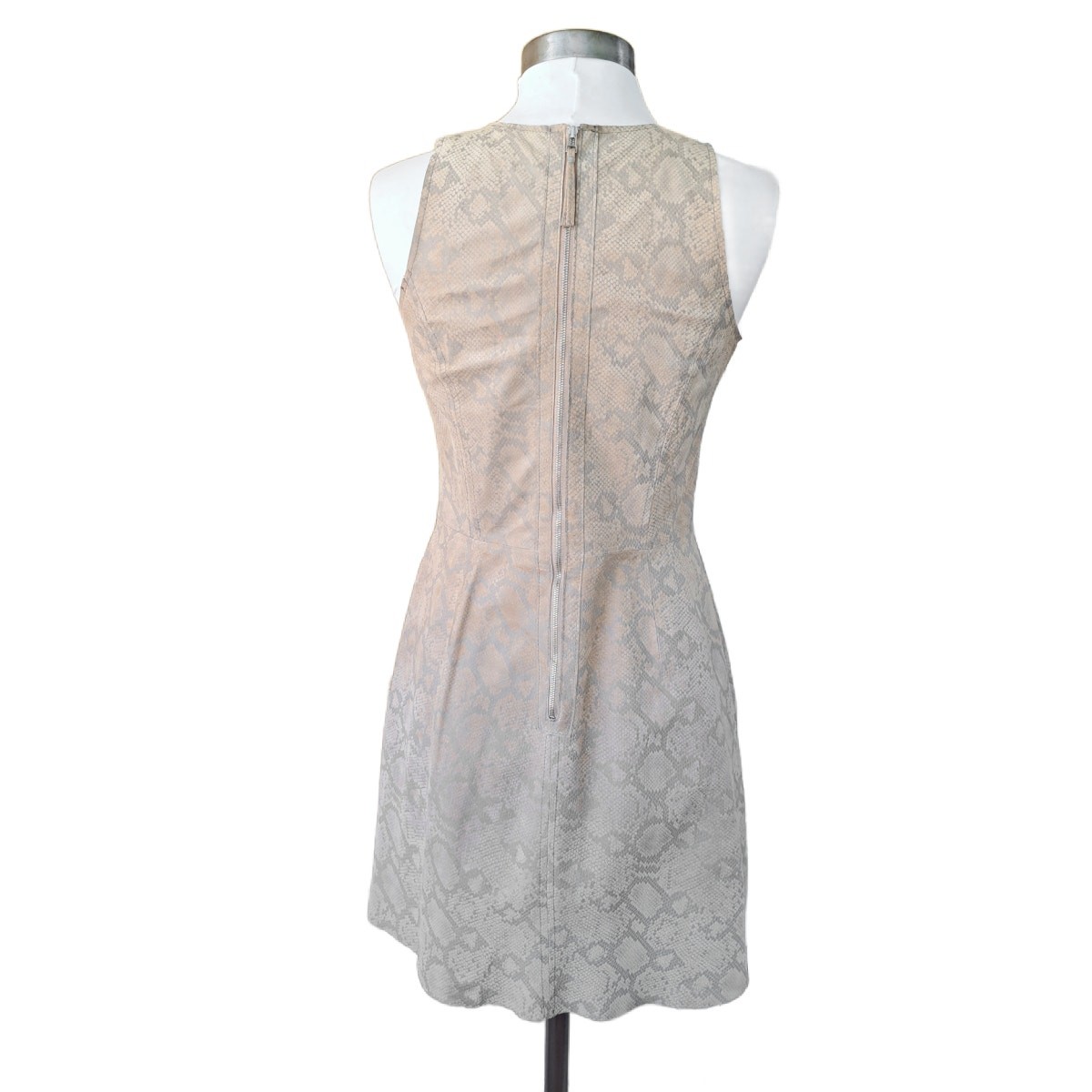 REBECCA TAYLOR Python Print Leather Mini Dress Size 6 Cream Gray Sleeveless