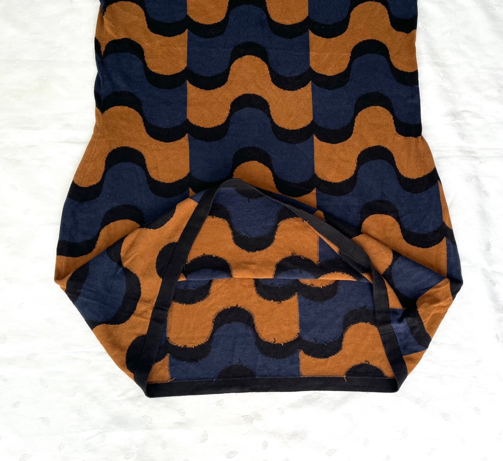 boden Geometric Cotton Viscose Cap Sleeve Knit Dress in Black Blue Brown Sze 18L