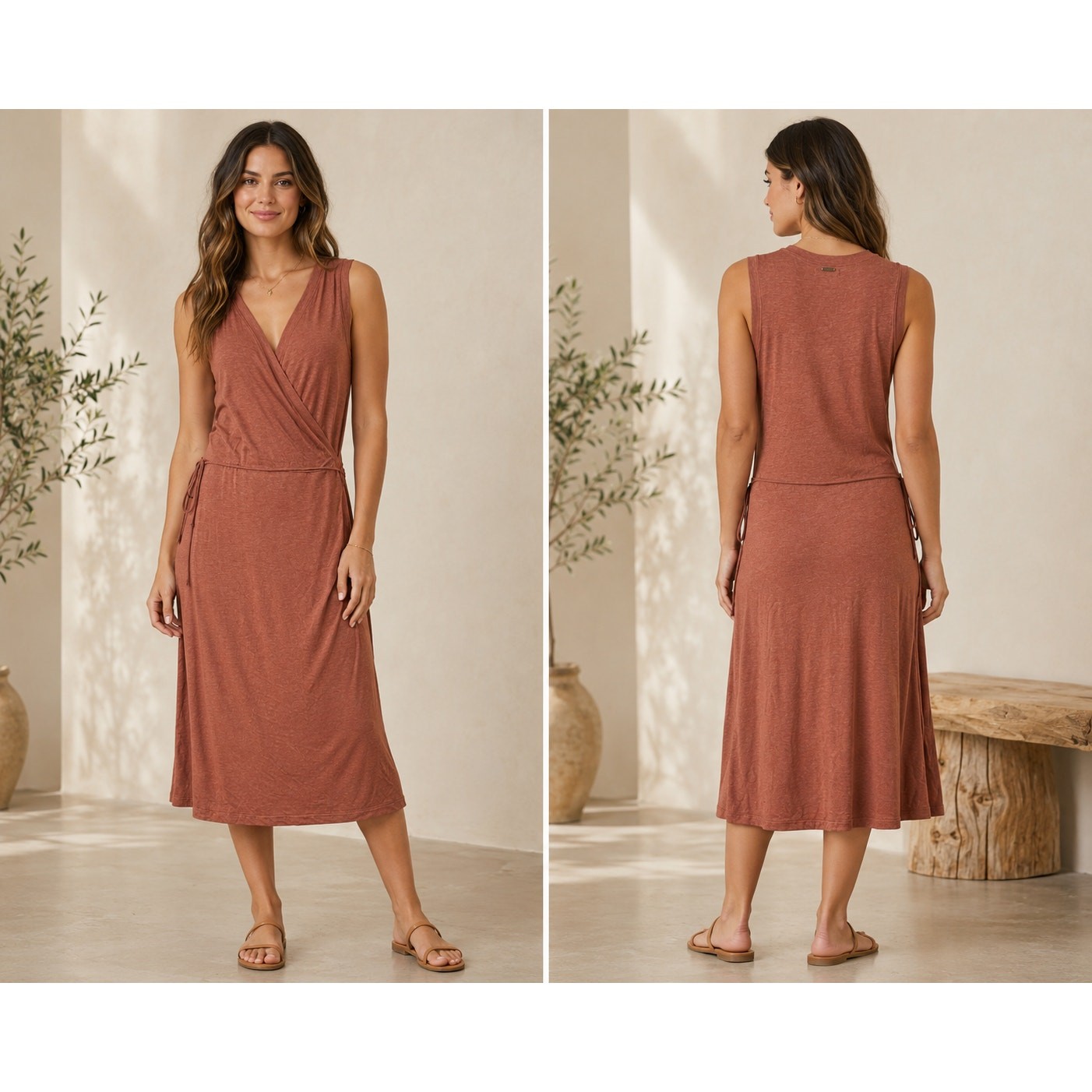 PrAna Sleeveless Wrap Midi Dress Tencel Modal Dusty Rose Mauve Size M
