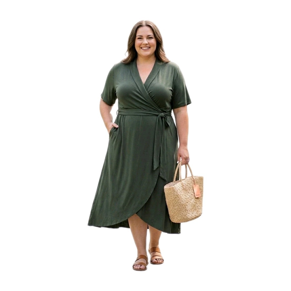 NWT Quince Tencel Jersey Midi Wrap Dress 3X Dark Olive Quiet Luxury Old Money