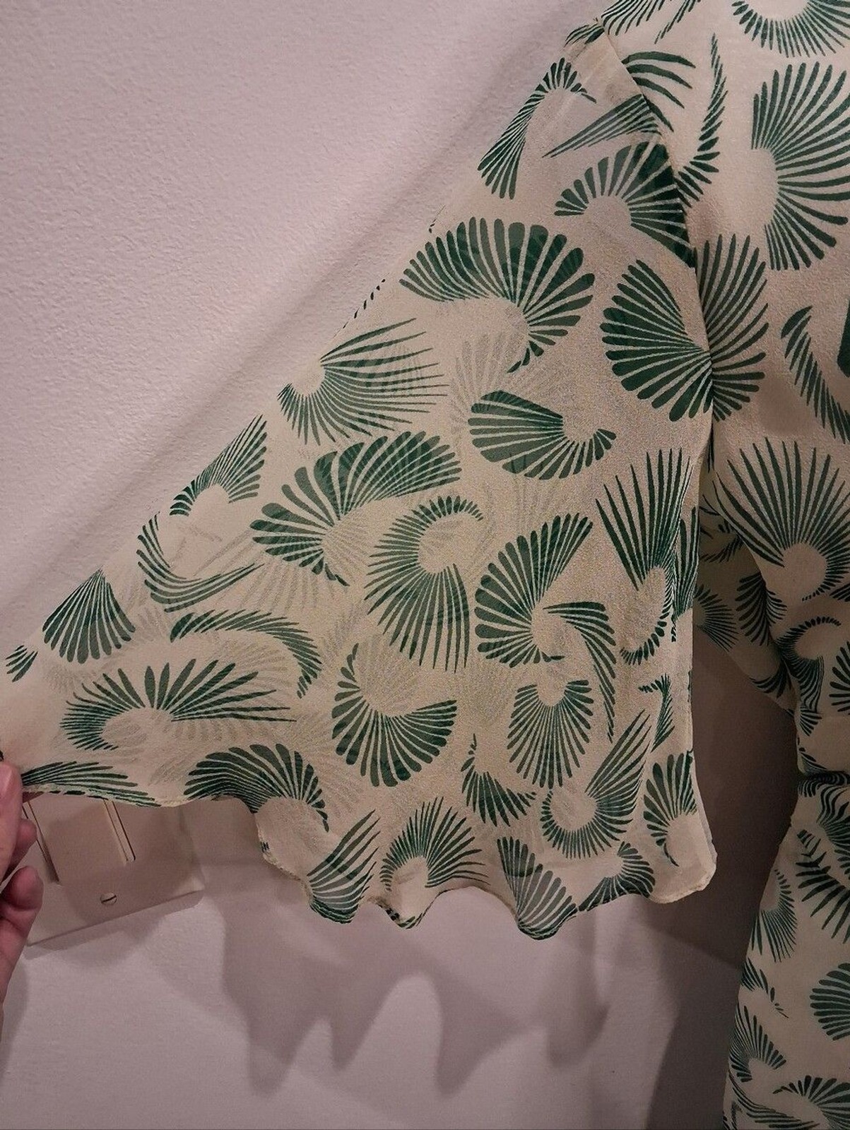 Nancy Mac Size 2 1940s Style Silk Green Fan Print Midi Dress