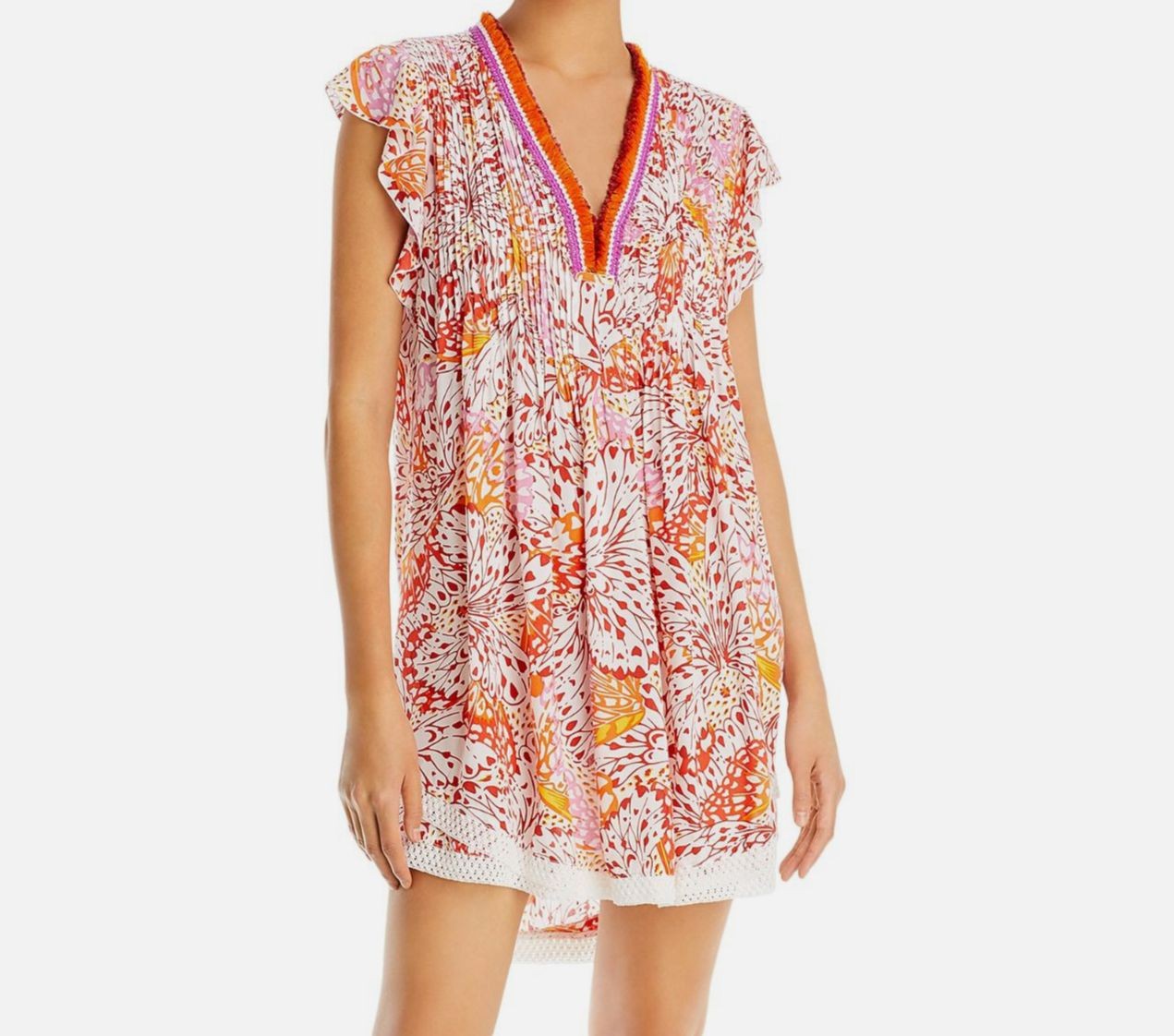Poupette St Barth Womens’ Orange Sasha Woven Pleated Mini Dress Size S