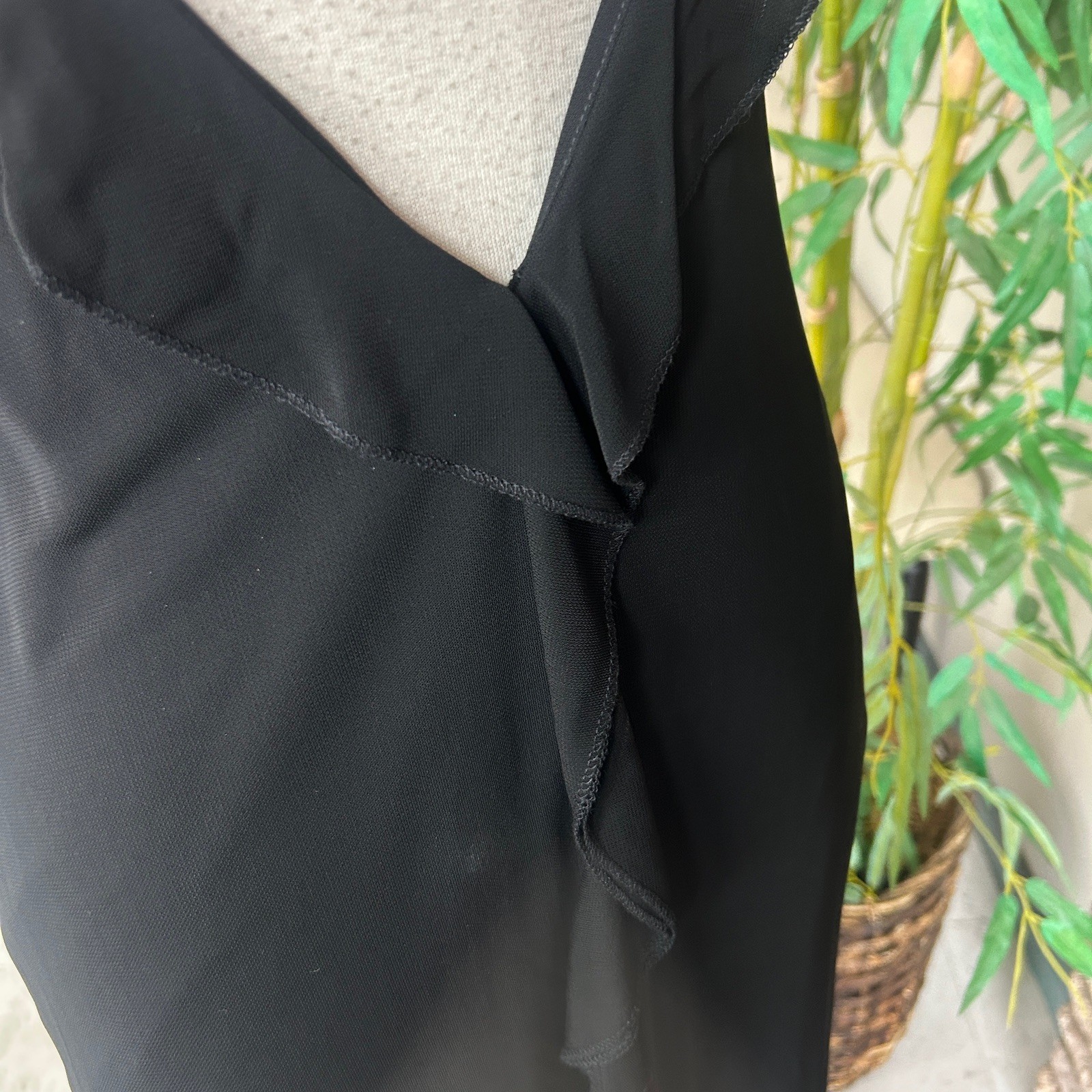 Maria Bianca Nero Black Slip Maxi Dress Ball Gown Deep V in the Back $302 NWT