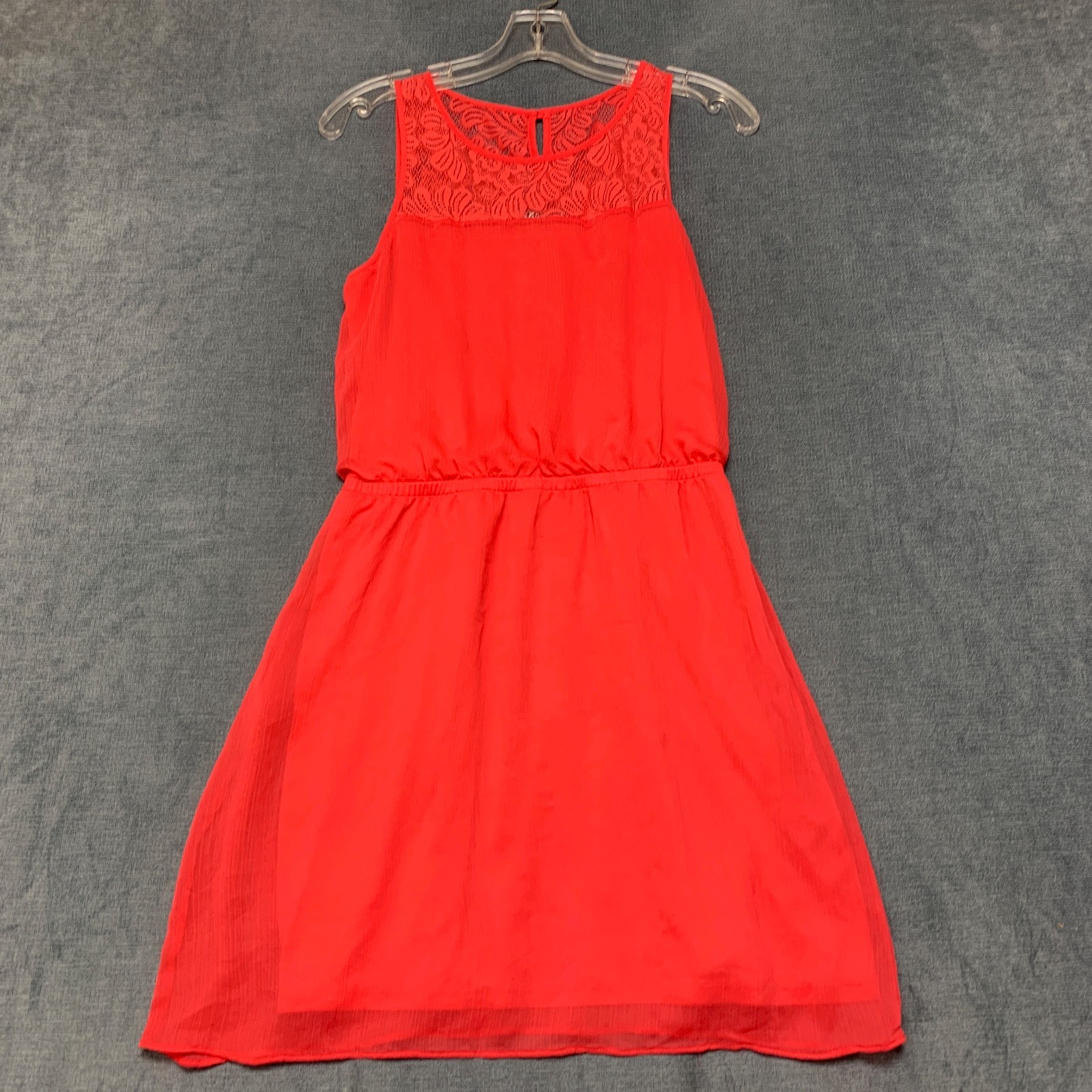 Express A Line Dress Womens Small Red Floral Lace Sleeveless Party Keyhole Back
