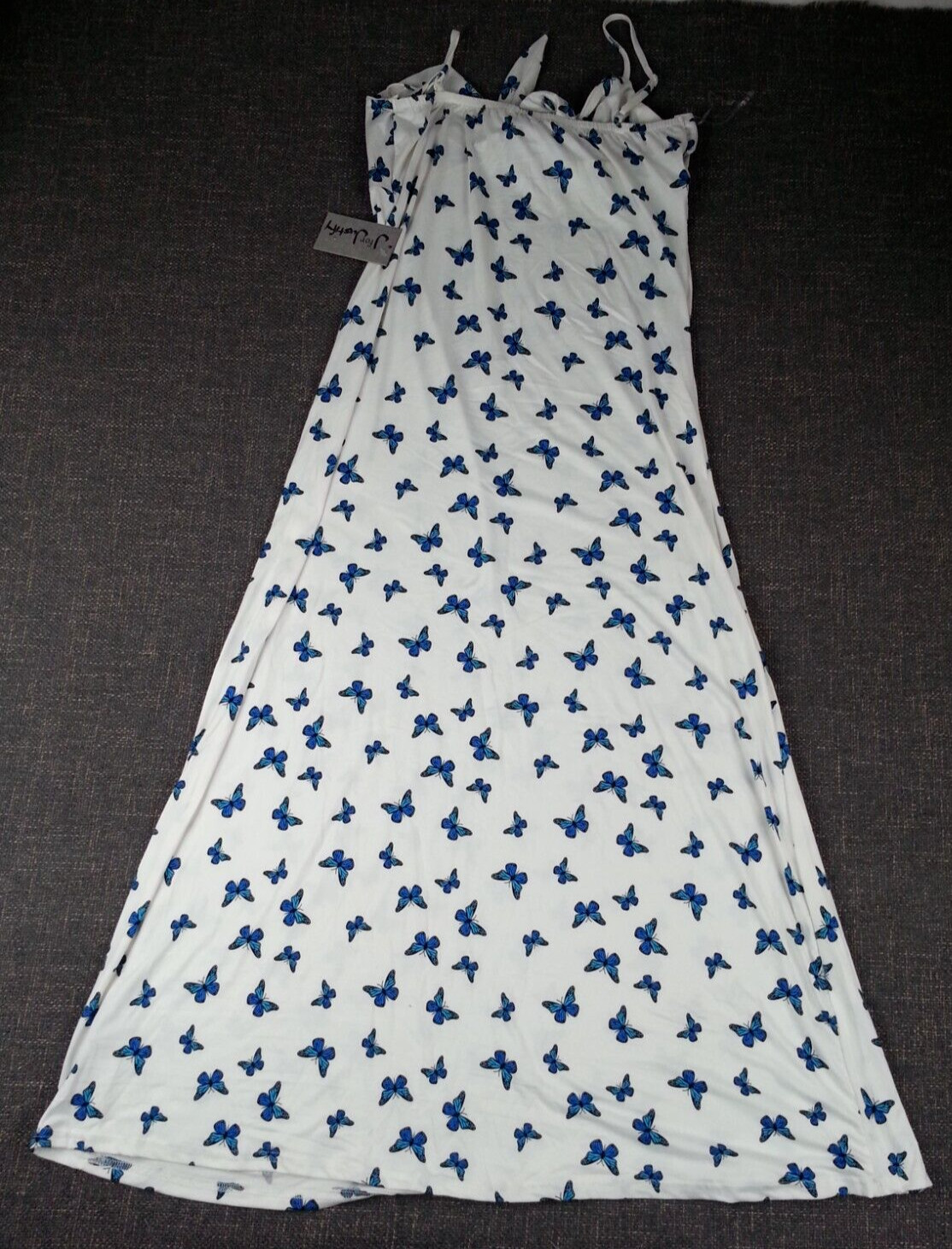 NEW NWT J For Justify Strappy Blue Morph Butterfly Pattern Dress Size XL