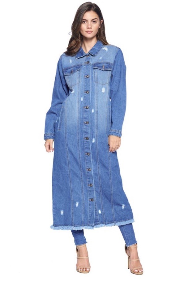 Blue Age Distressed Denim Button Down Jacket Dress Small Y15