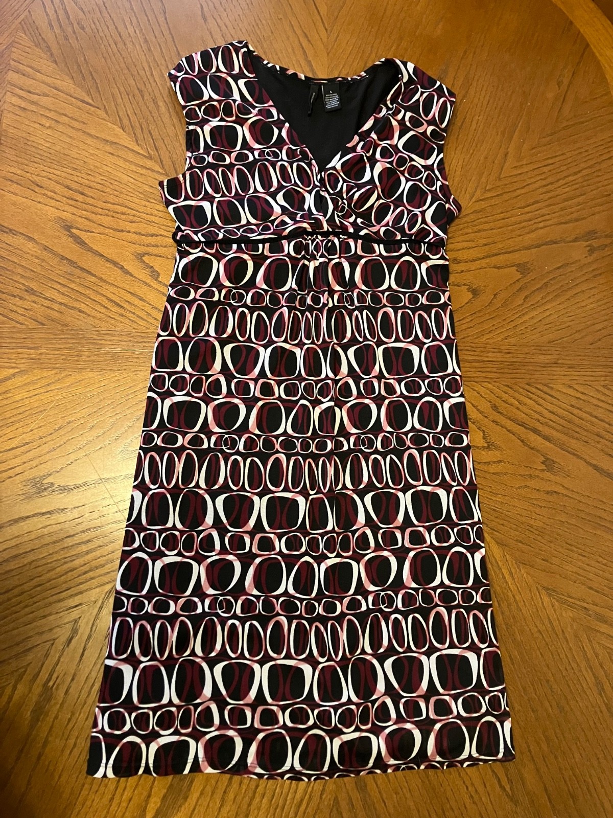 New Directions Womens Size L Sleeveless V Neck Red Dress Elastic Waist