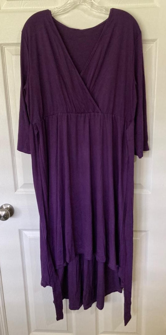 Women’s Purple Dress Size 2X Plus New Faux Wrap 3/4 Sleeve High Low Hem