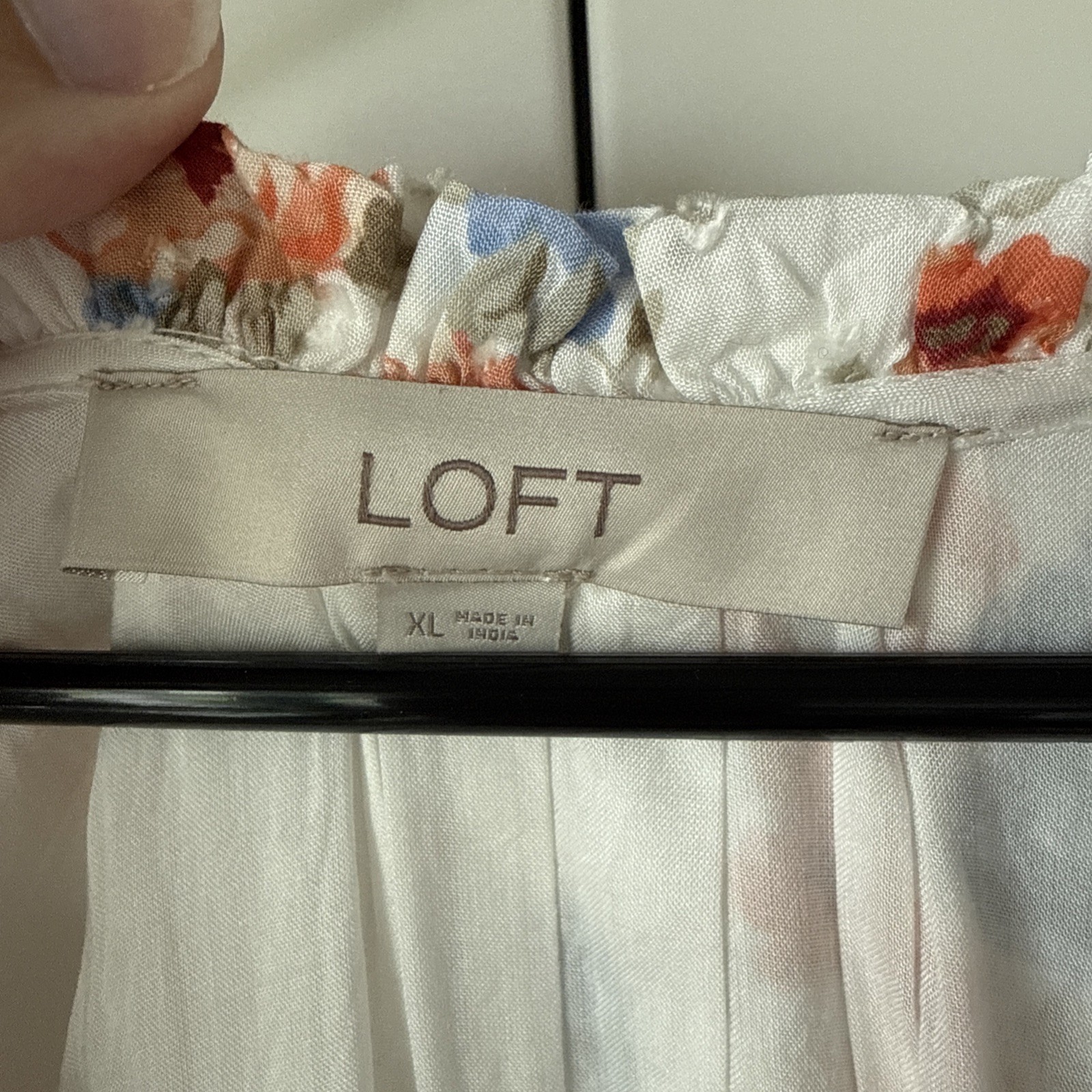 LOFT – White Floral Dress – XL – Lined – Orange and Blue Floral – Drawstring Ned