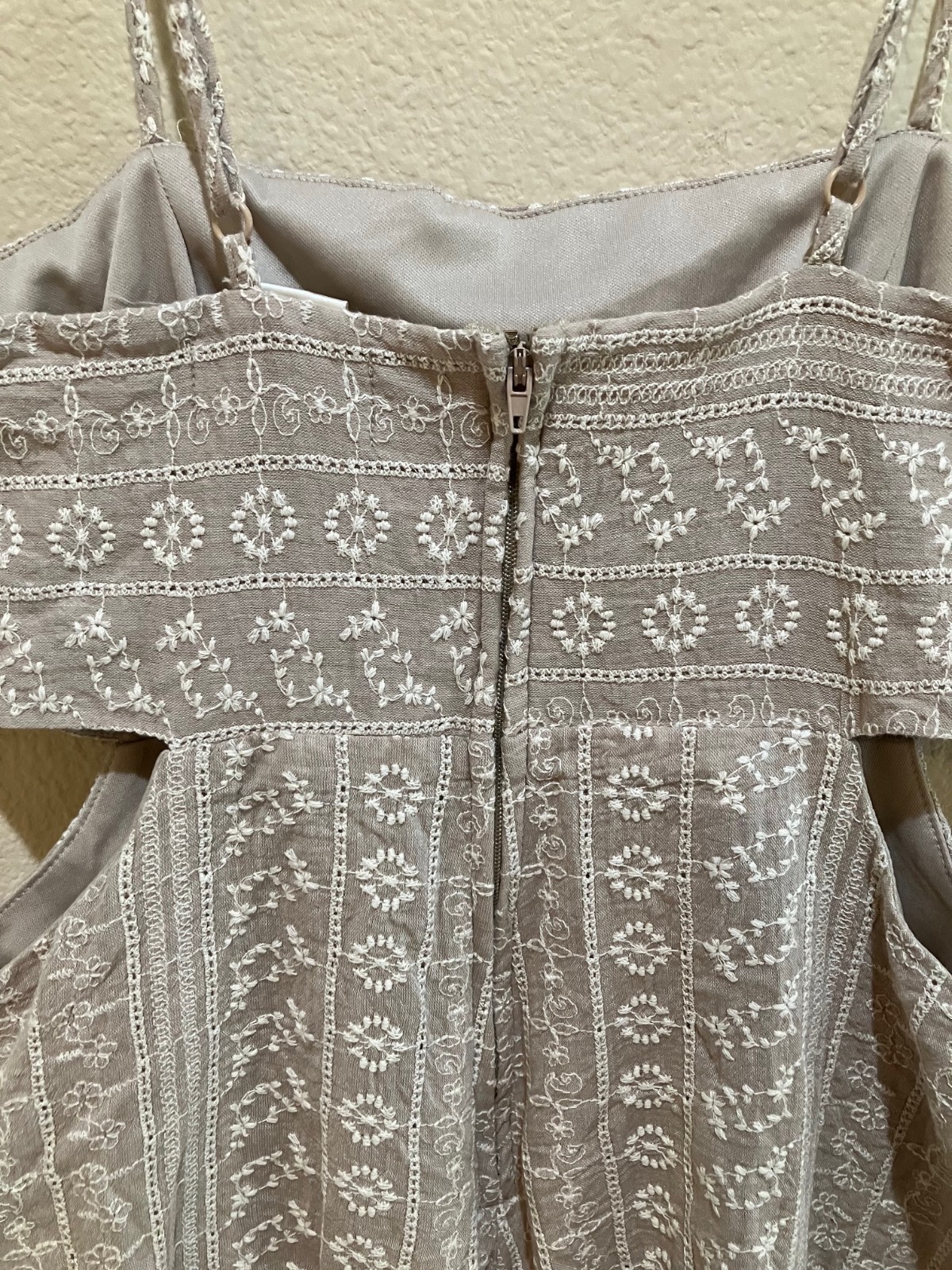 Altar’d State Embroidered Mini Dress Small Tan Side Cutout Cotton Boho Cottage