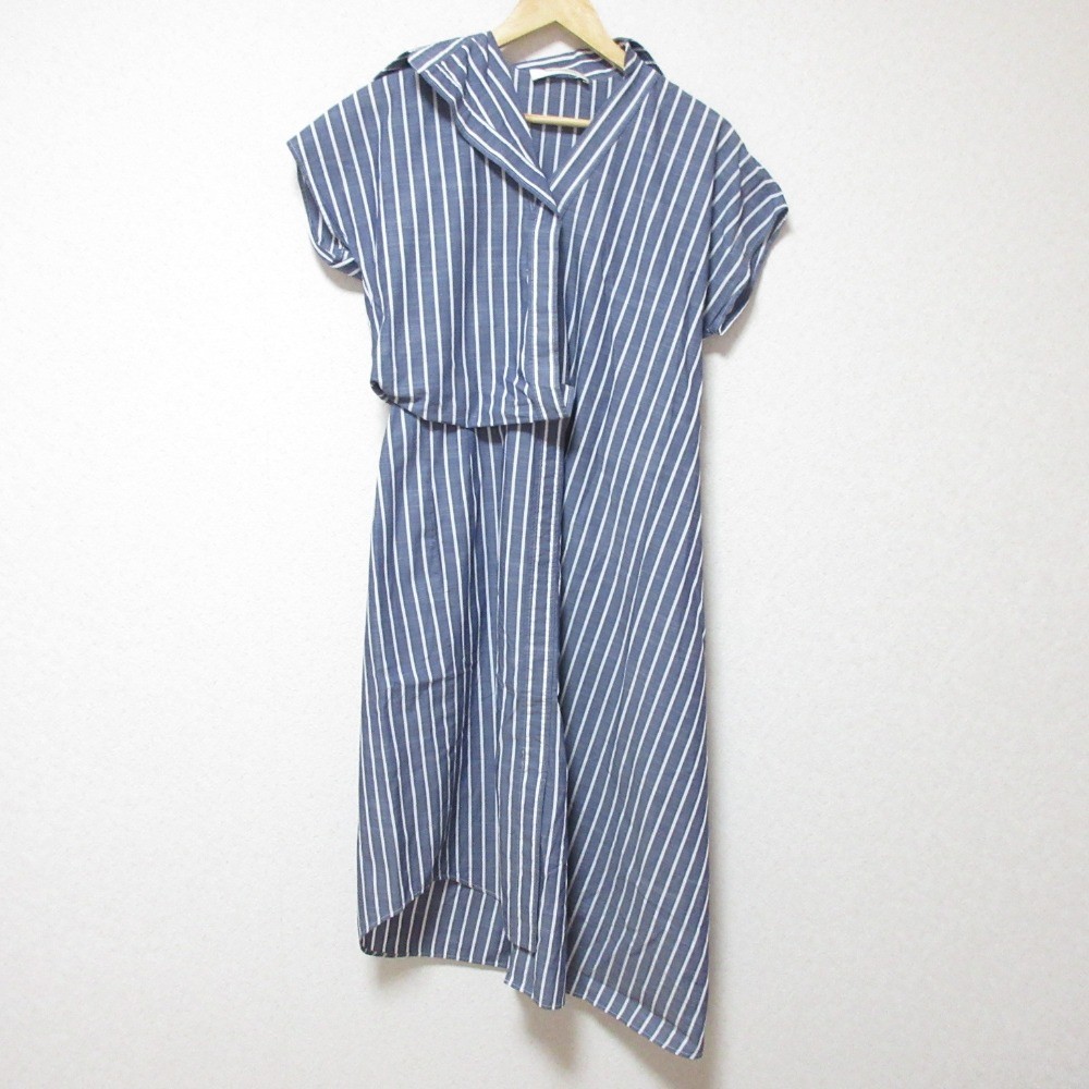 CEDRIC CHARLIER Stripe Short Sleeve Shirt Dress Size 34 Navy White Women USED