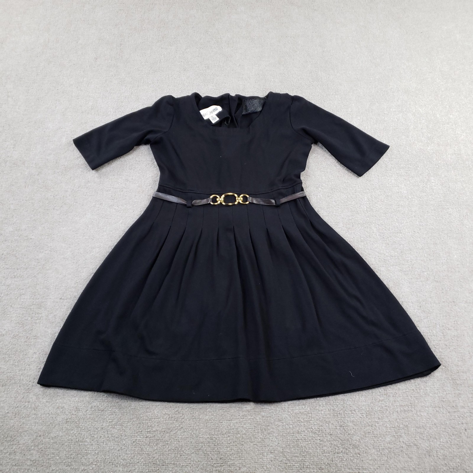 Sara Campbell Dress Womens Small Black Fit & Flare Belted Buckle 1/2 Sleeve