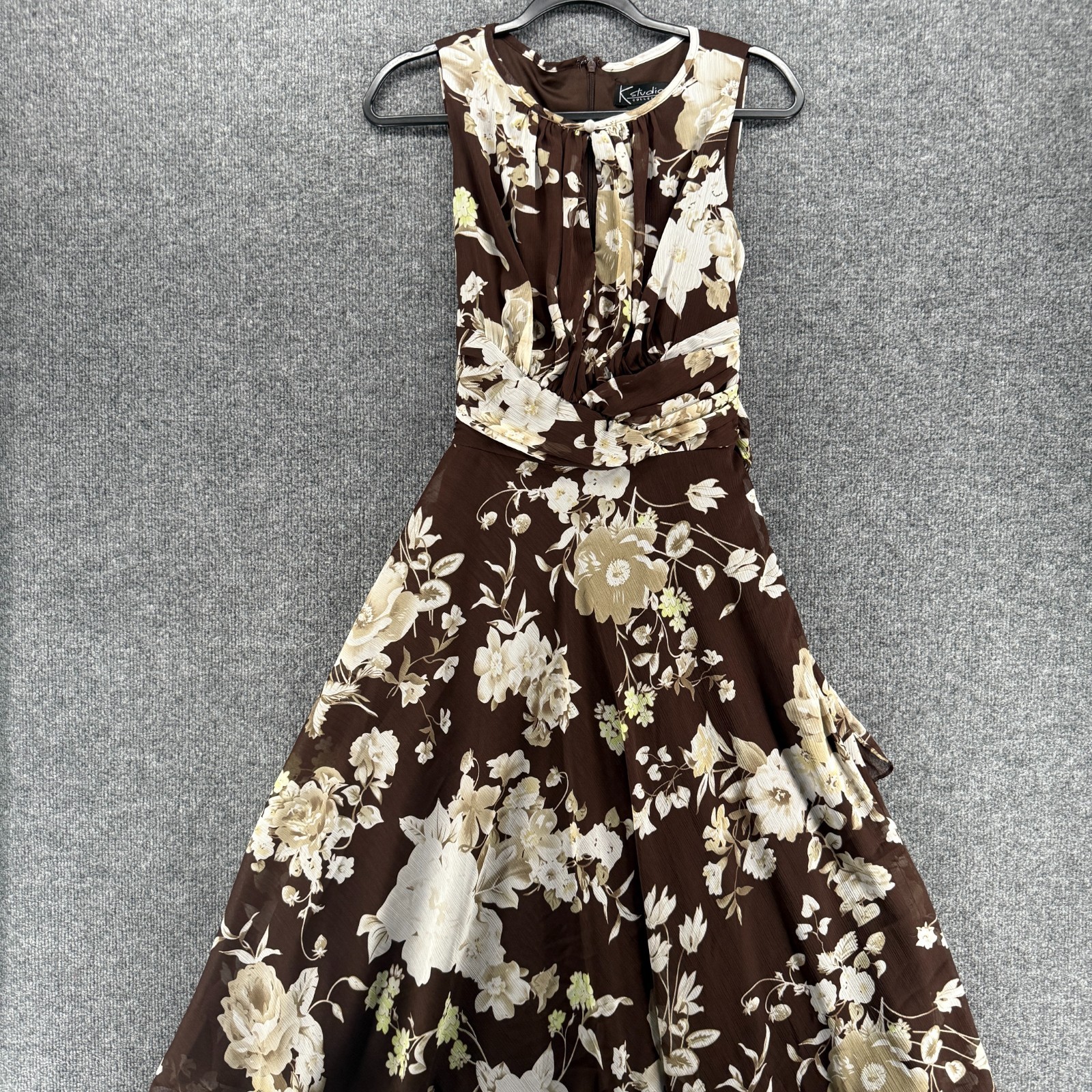 K Studio Dress Womens 8 Brown Floral Midi Flowy Boho Cottagecore Peasant Modest