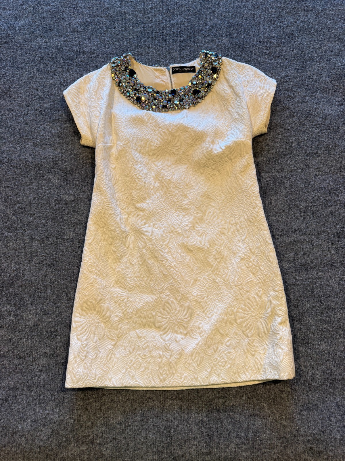Dolce & Gabbana Mini Dress Women White Crystal Embellished Jacquard Brocade – 36
